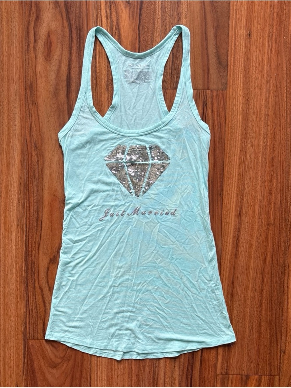 Light Teal Victorias Secret I Do Racerback Tank with Sequin Diamond